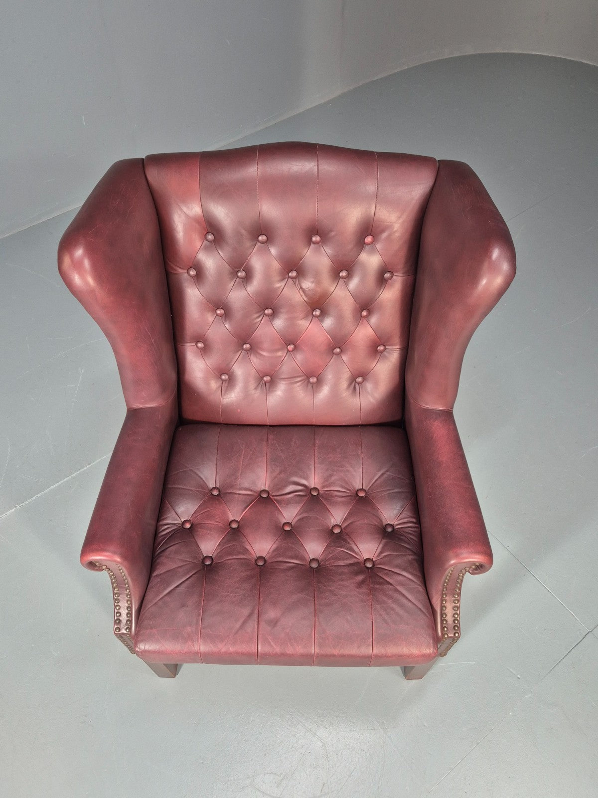 Georgian Style Wing Back Lounge Chair Red Leather Buttoned 1980s  EB10807 VLEA7