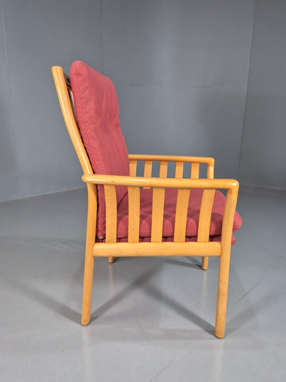 Vintage Danish Lounge Chair Red Cotton Beech Wood Frame 1980s Retro EB7490 MNOR - UKDK FURNITURE