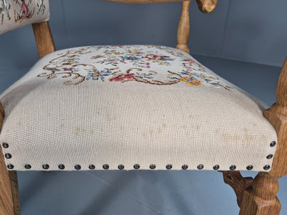 2 Baroque Elbow Chairs Oak Frame Vintage Denmark Floral Upholstery EB10727 VCAR7