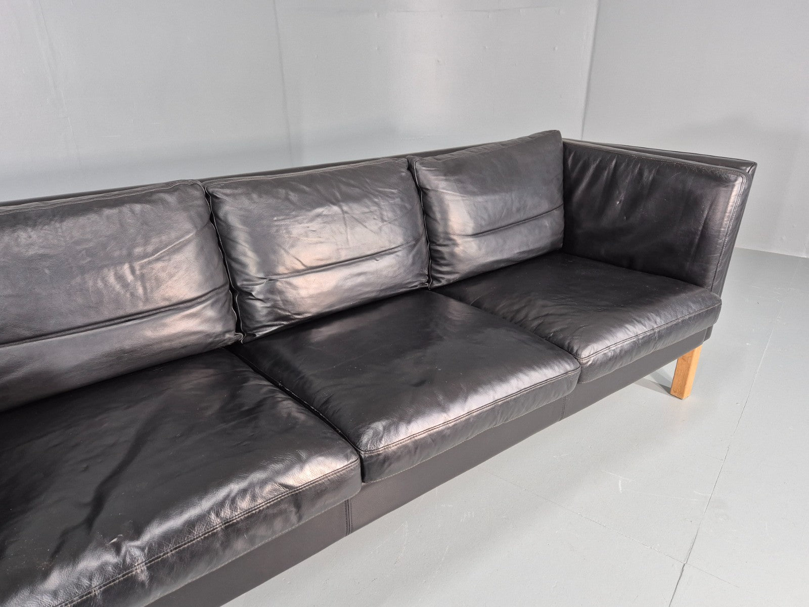 Vintage 3 Seat Sofa Danish Black Leather Mid Century Retro 1980s  EB10471 M3SS3