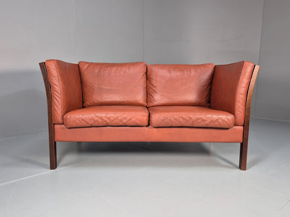 Mid Century 2 Seater Sofa Stouby Red Brown Leather Beech End Retro  EB10060 M2SS3