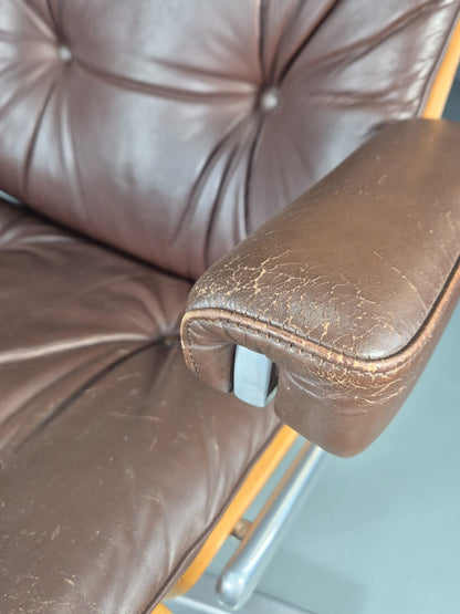 Stoll Giroflex Office Chair Vintage Brown Leather Swivel Reclining EB10998 MSWI12