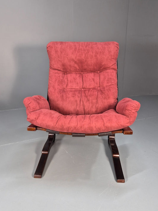 Vintage Red Lounge Chair Skyline Style Bentwood Frame Danish EB10311 MBEN1