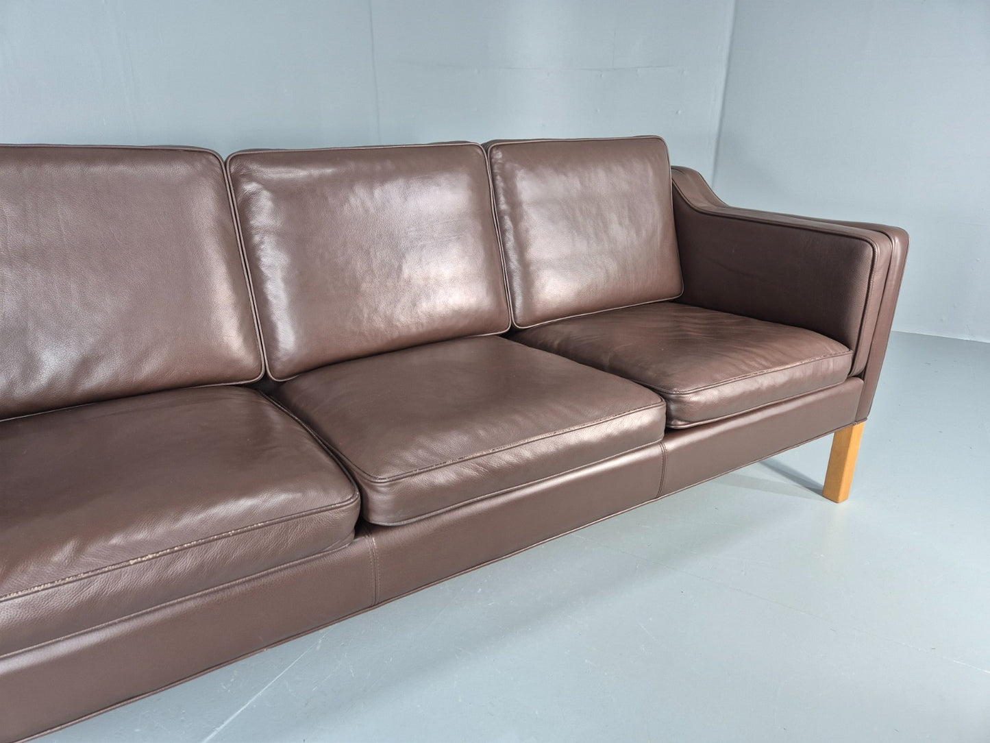 Vintage Danish 3 Seat Sofa Brown Leather Mogensen Style 1980s Retro EB10523 M3SS4