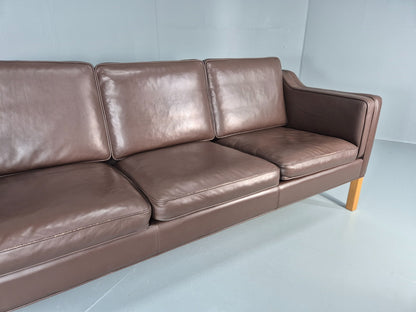 Vintage Danish 3 Seat Sofa Brown Leather Mogensen Style 1980s Retro EB10523 M3SS4