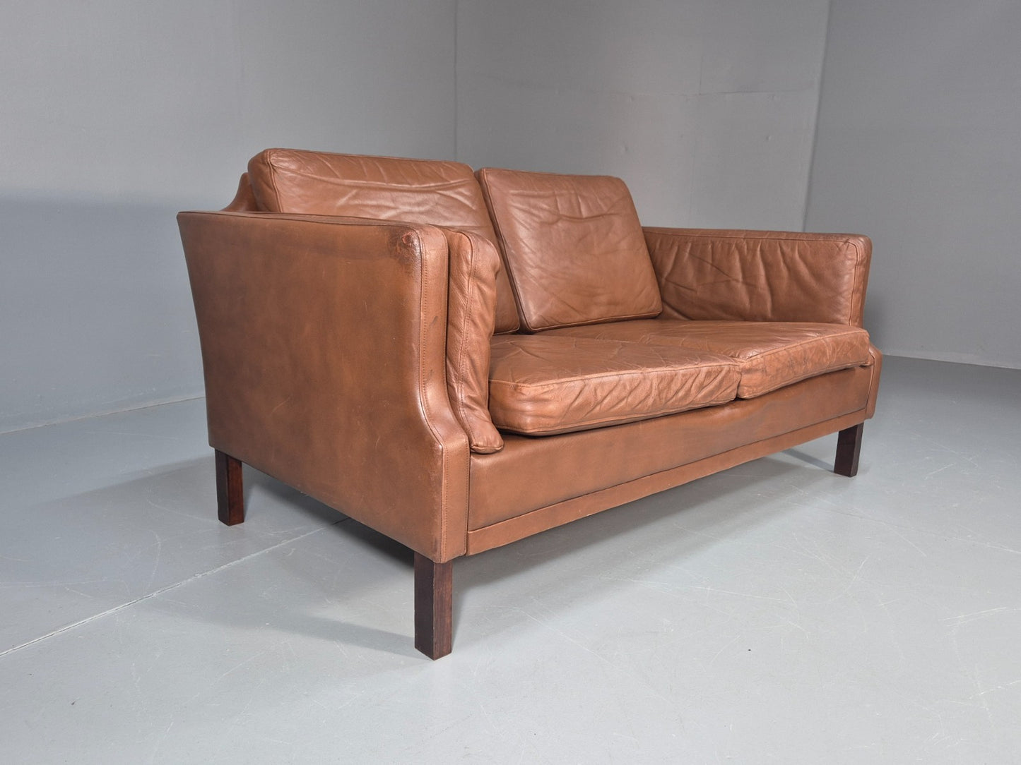 Mid Century Two Seater Leather Sofa Danish 1970s Retro Vintage EB10923 M2SS1