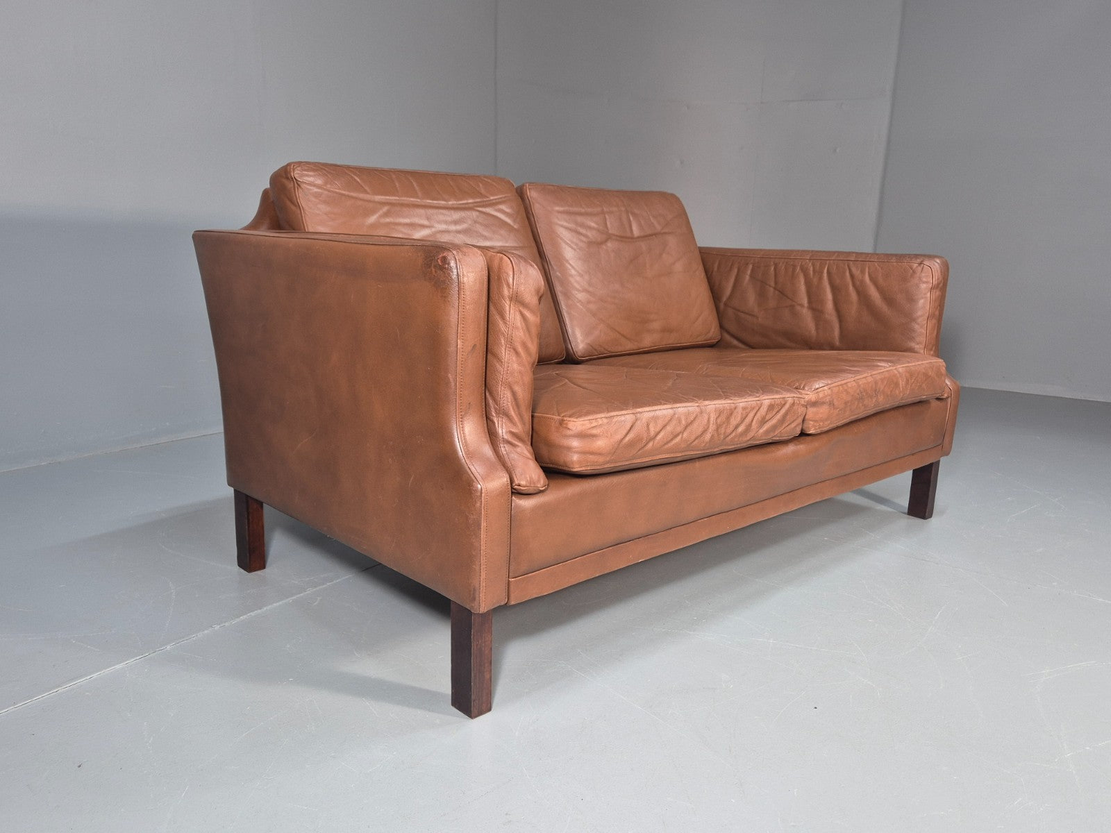 Mid Century Two Seater Leather Sofa Danish 1970s Retro Vintage EB10923 M2SS1