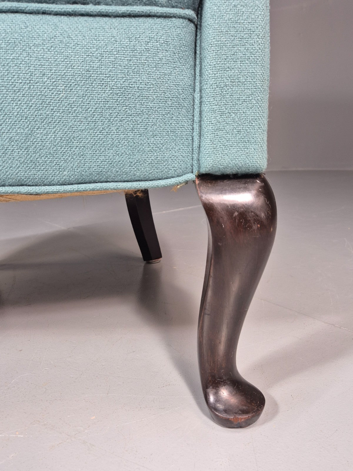 Art Deco Tub Chair Danish Turquoise 1940s Vintage Cabriole Leg EB10740 VCLO3