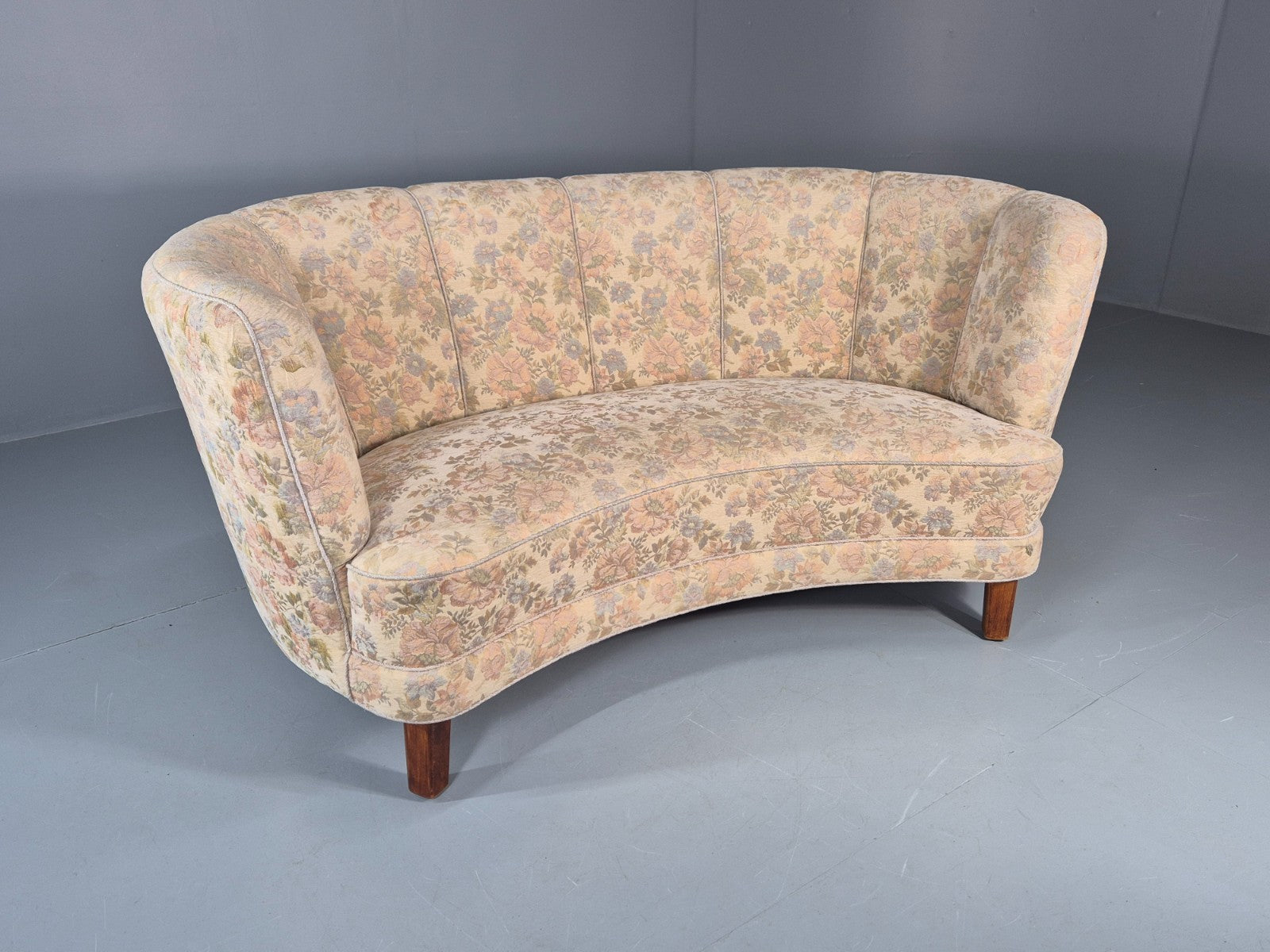 Vintage Two Seater Danish Curved Banana Sofa 1930s Art Deco Floral EB10795 V2SS0