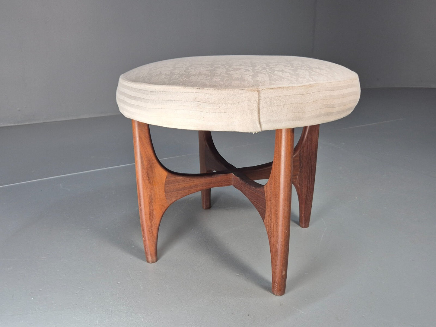 Vintage G plan Dressing Table Stool Teak Astro Base White Cotton EB9750 MFOO - UKDK FURNITURE