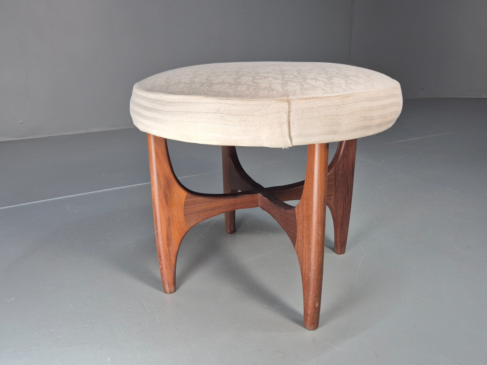 Vintage G plan Dressing Table Stool Teak Astro Base White Cotton EB9750 MFOO - UKDK FURNITURE