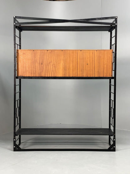 Vintage Modular Shelving Unit Walnut Cabinet Ladderax Style Black EB11043 MWOO22