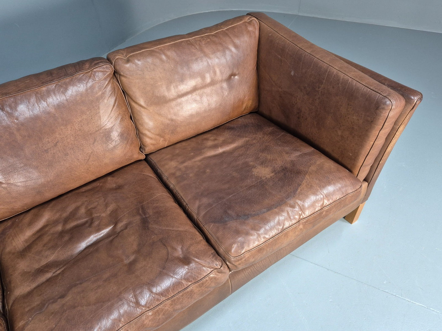 Mid Century Three seater Sofa Brown Leather Vintage Danish 1970s EB10077 M3SS6