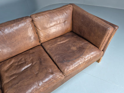 Mid Century Three seater Sofa Brown Leather Vintage Danish 1970s EB10077 M3SS6