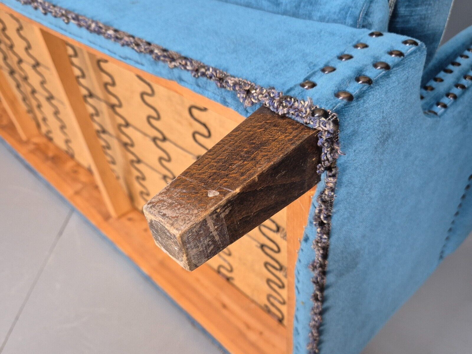 Vintage Danish Mid Century Sofa Bright Blue Velour 1950s Retro MCM EB8934 V3SS - UKDK FURNITURE