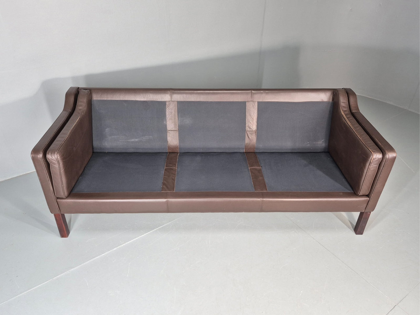 Vintage 2 Seater Settee 1970s Danish Brown Leather Mogensen Style EB11641 M3SS9