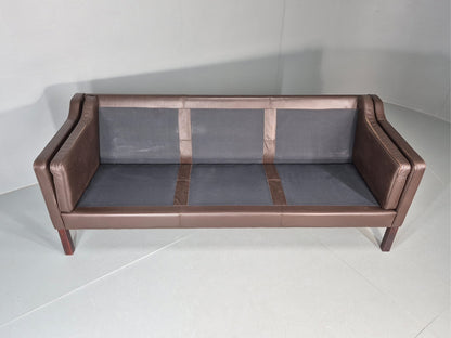 Vintage 2 Seater Settee 1970s Danish Brown Leather Mogensen Style EB11641 M3SS9
