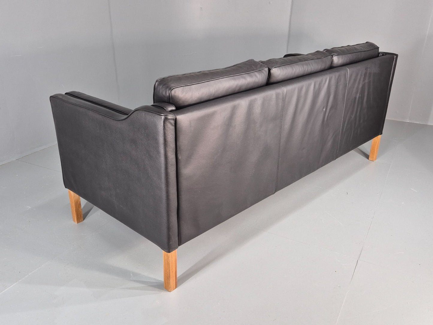 Vintage 3 Seat Sofa Danish Black Leather and Vinyl Mid Century EB10468 M3SS19