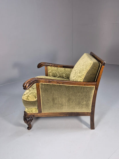 Vintage Danish Lounge Chair Antique Baroque Style Green Moquette EB9647 VCLO - UKDK FURNITURE