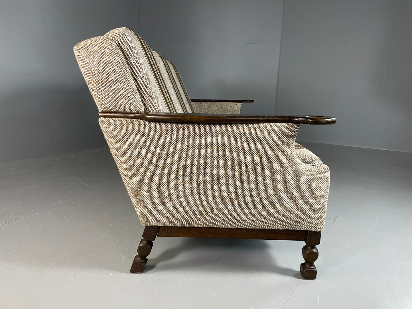 Vintage Danish 3 Seat Sofa Cream and Green Wool Oak Frame Retro 1970 EB6735 M3SS - UKDK FURNITURE