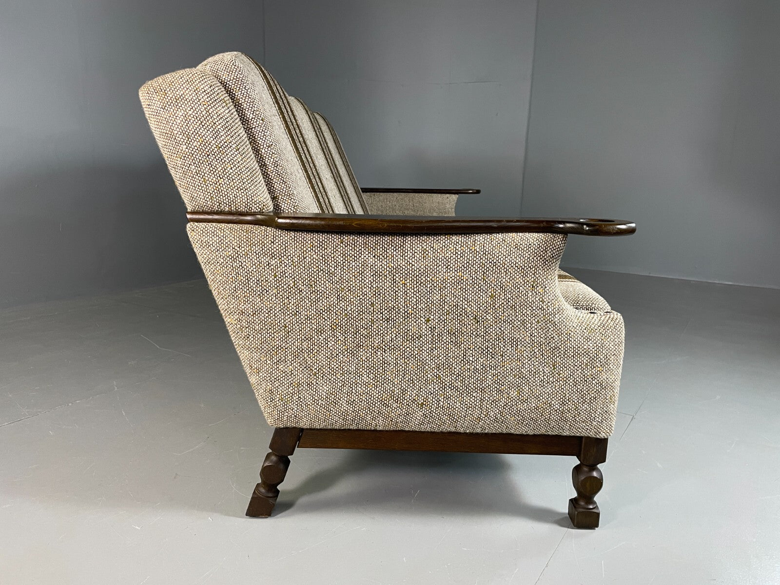 Vintage Danish 3 Seat Sofa Cream and Green Wool Oak Frame Retro 1970 EB6735 M3SS - UKDK FURNITURE