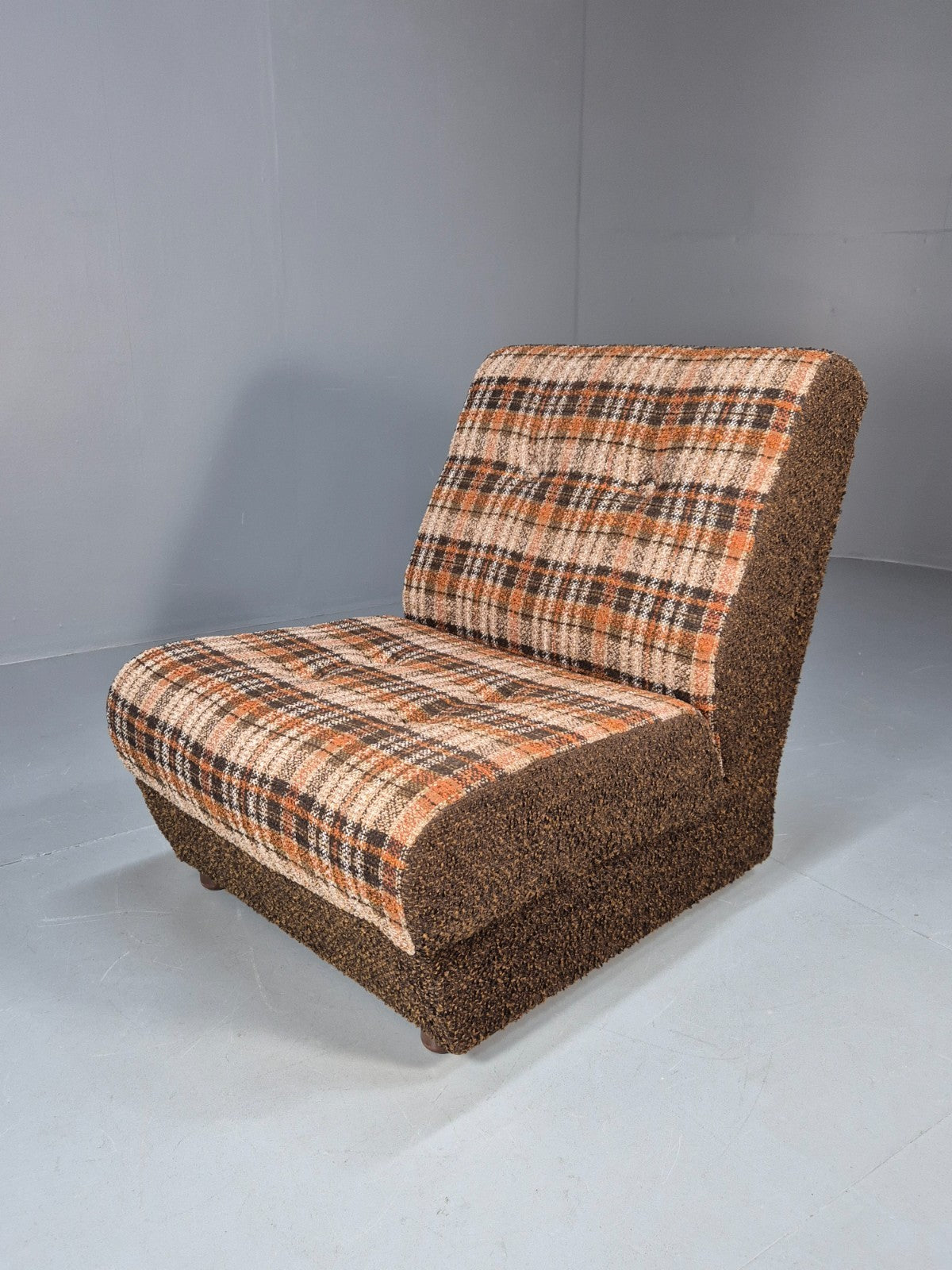 Vintage Sofabed Chair Schreiber Put U Up Checked Brown Wool 1970s EB9987 M4SS0