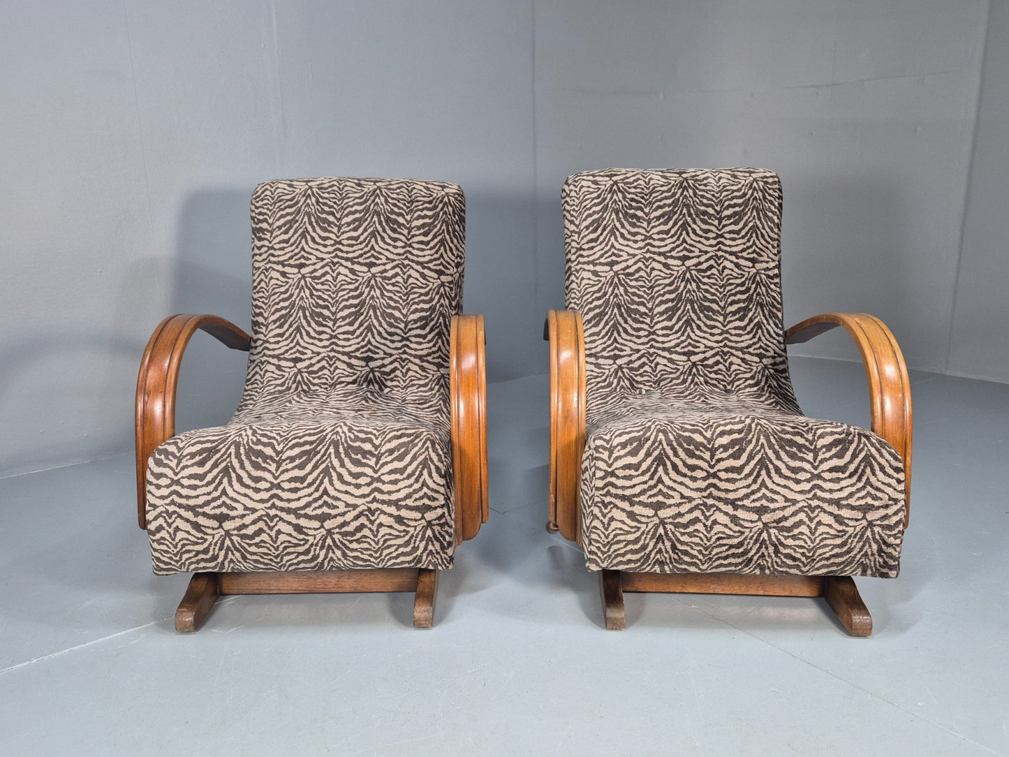 2 Art Deco Rocking Chairs New Zebra Pattern Upholstery Vintage 1940 EB10921 VCAR2