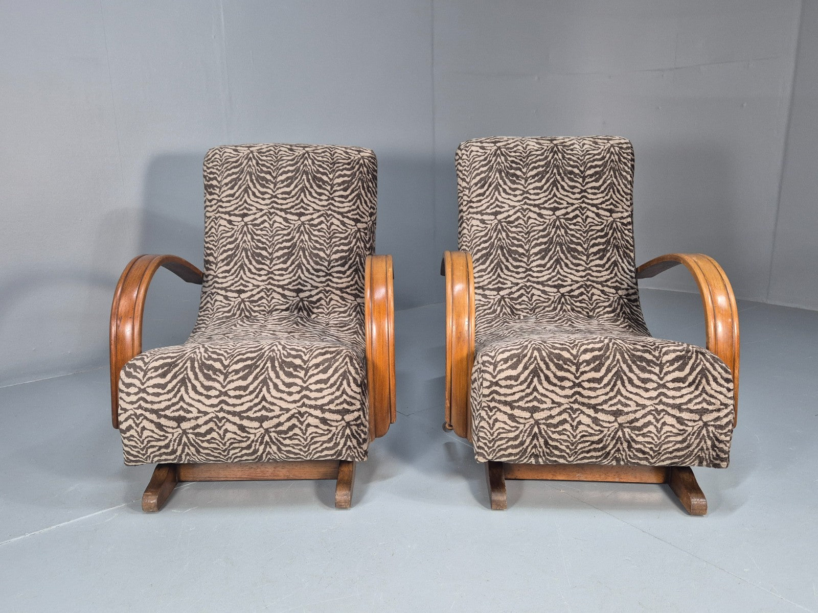 2 Art Deco Rocking Chairs New Zebra Pattern Upholstery Vintage 1940 EB10921 VCAR2