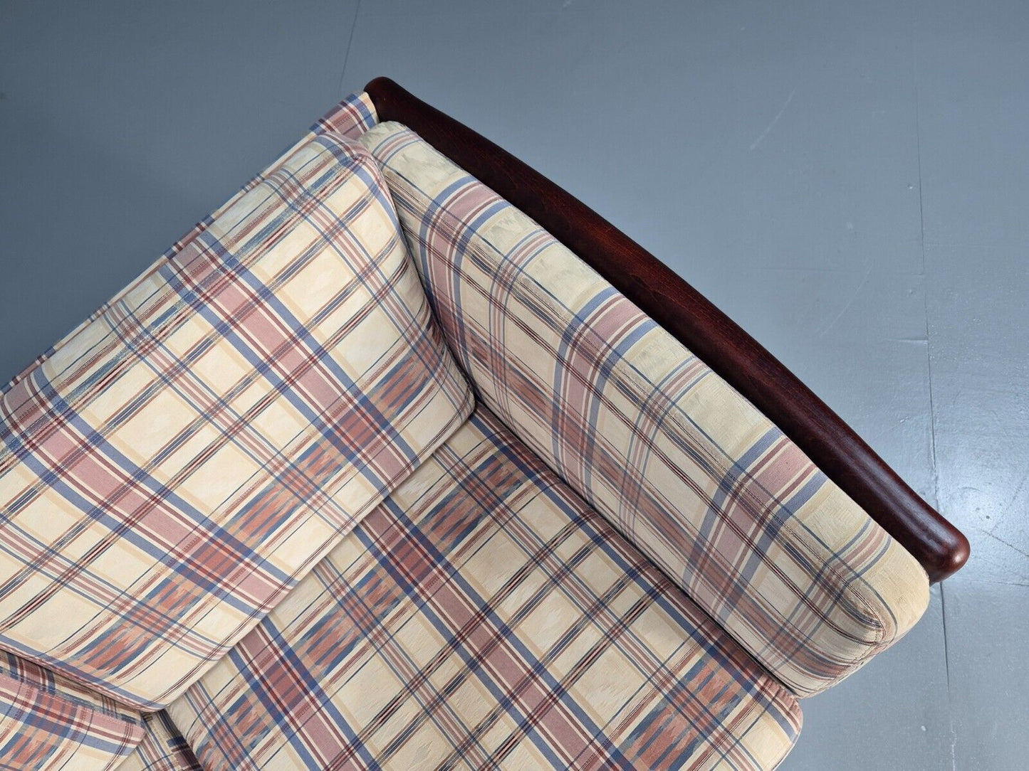 Vintage Danish 2 Seat Sofa Tartan Cotton Wood Frame Stouby 1980s MCM EB8598 M2SS - UKDK FURNITURE