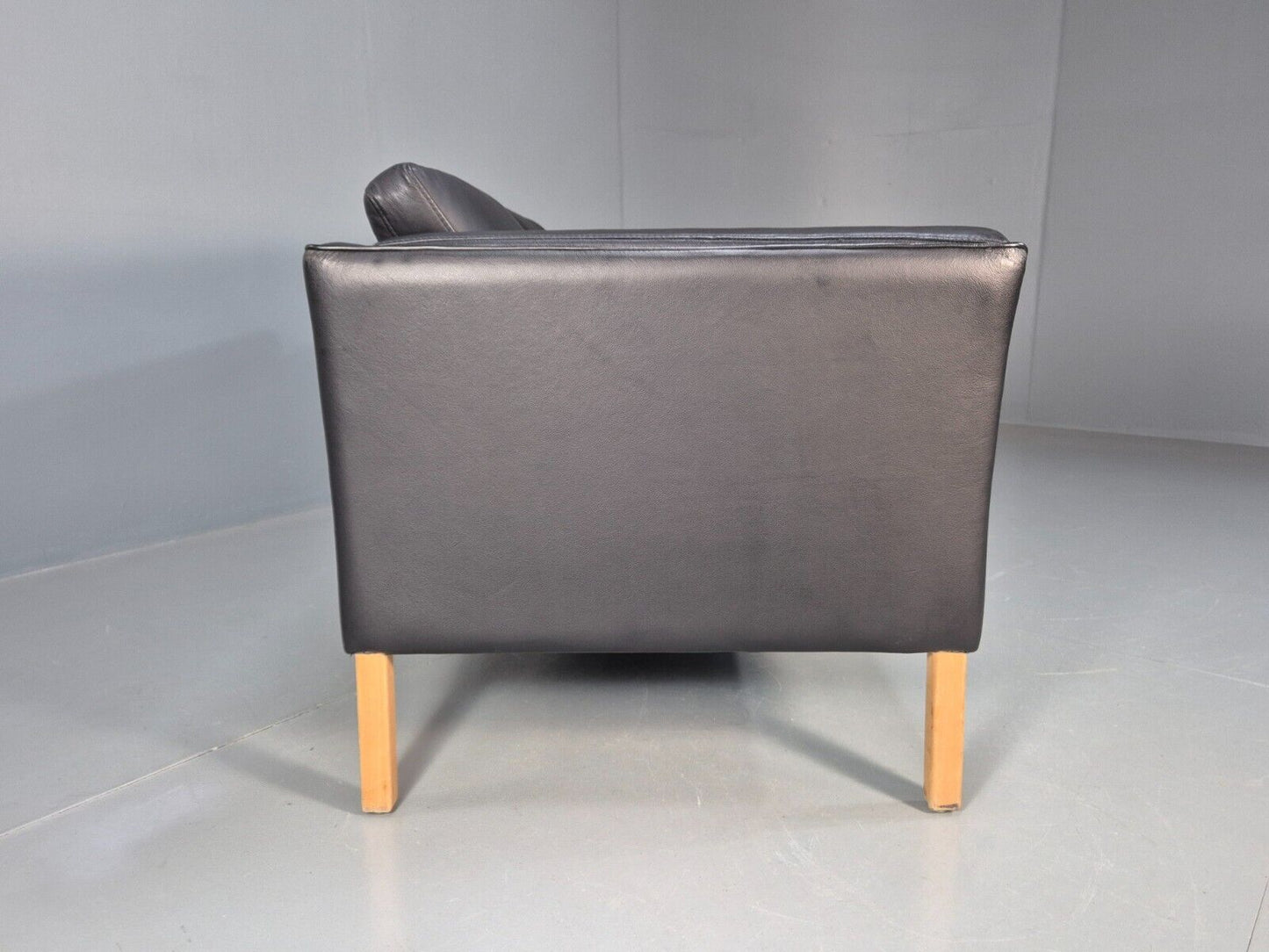 Vintage Danish 2 Seat Sofa Black Leather 1980s Retro MCM EB8536 M2SS - UKDK FURNITURE