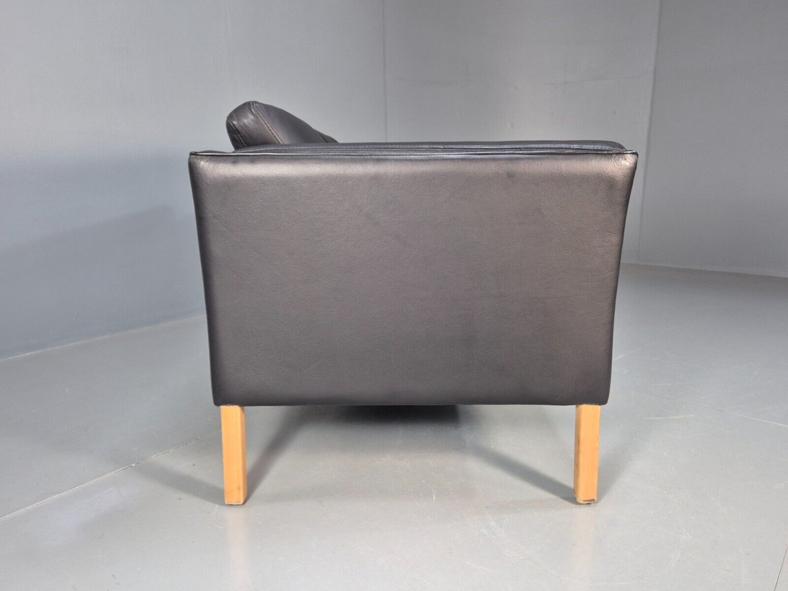 Vintage Danish 2 Seat Sofa Black Leather 1980s Retro MCM EB8536 M2SS - UKDK FURNITURE