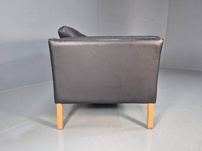 Vintage Danish 2 Seat Sofa Black Leather 1980s Retro MCM EB8536 M2SS - UKDK FURNITURE