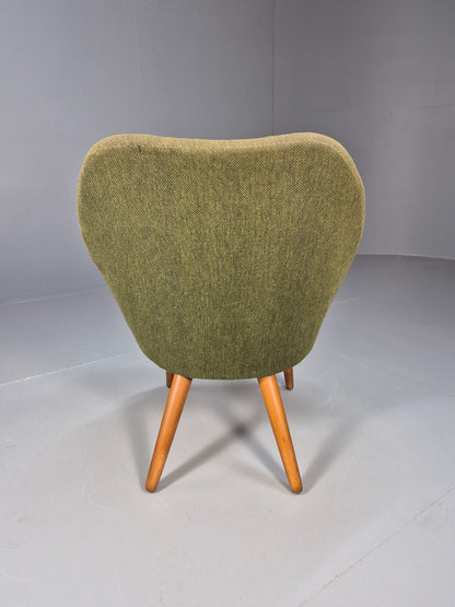 Vintage Danish Lounge Chair Curved Tub Form Green Wool Teak Legs MCM EB9264 MNOR - UKDK FURNITURE