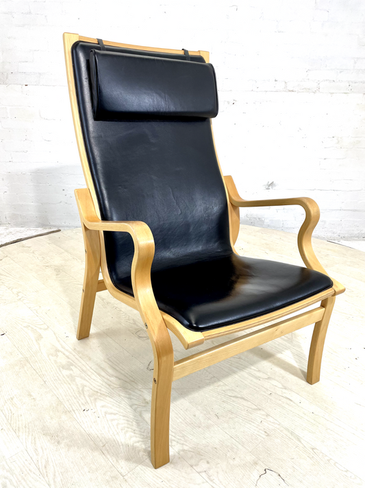 Vintage Danish Leather and Bentwood Lounge Chair, Retro, MCM, EB4444 MBEN - UKDK FURNITURE