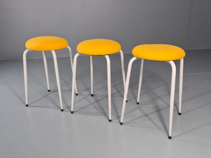 3 1960s Kitchen Stools Yellow Tops White Legs Retro EB11423 MSWI3