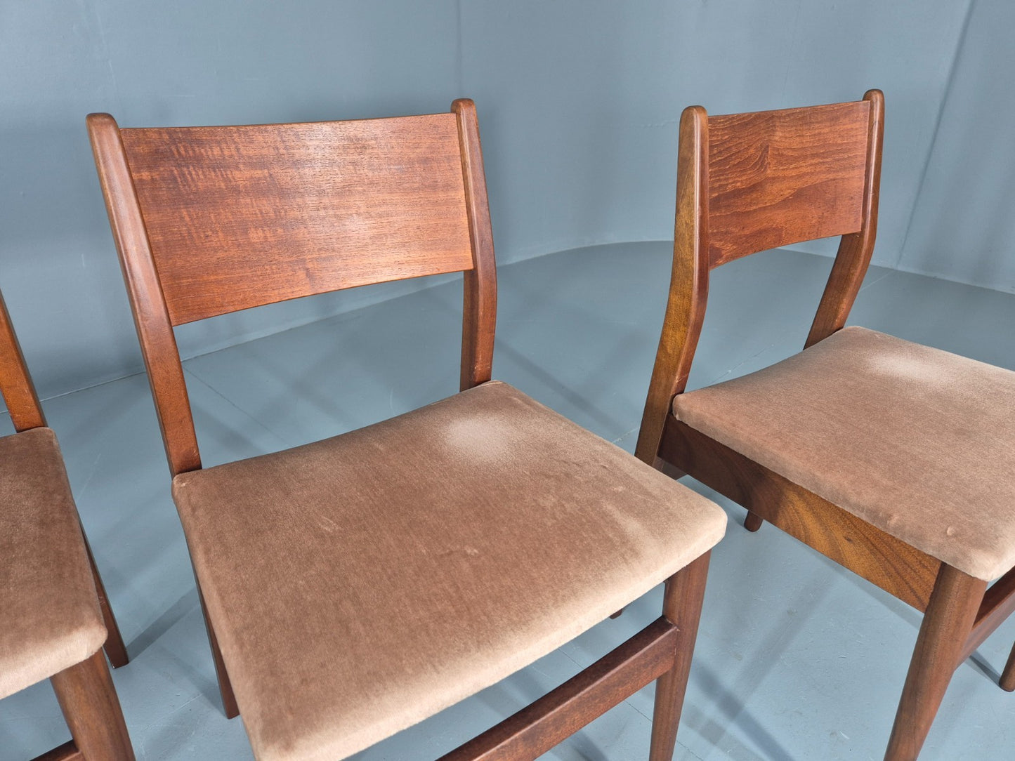 4 Vintage Teak Dining Chairs 1960s Retro Pinky Brown Velour MCM EB11605 MDIN14