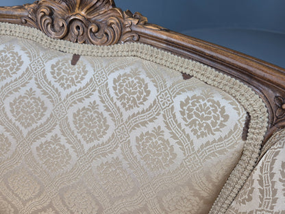 High and Low Back Danish Antique Rococo Style Lounge Chairs Damask EB9036 VCLO - UKDK FURNITURE