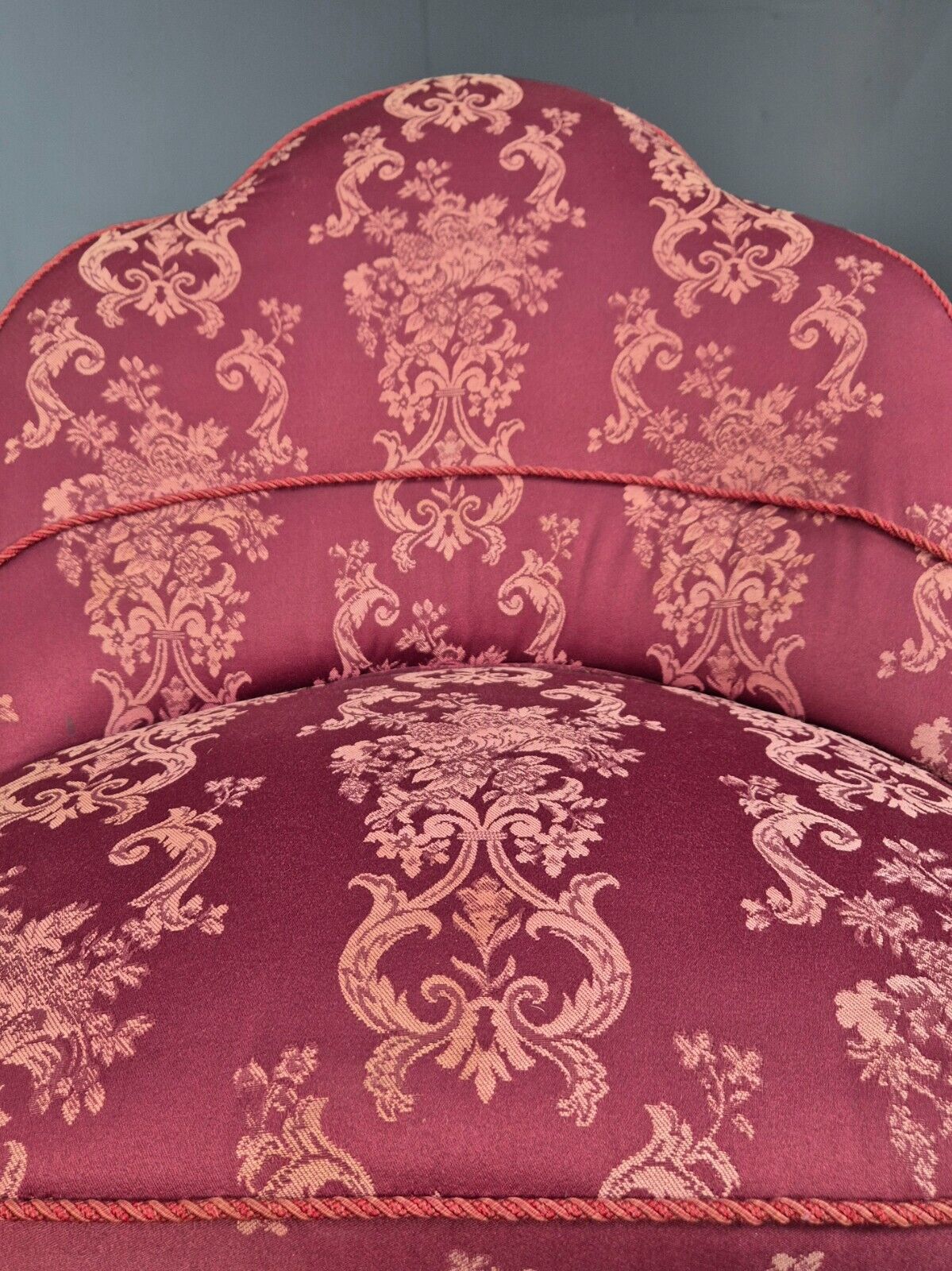 Antique Danish Occasional Chair Pink Satin Floral Motif Oak Brass EB8051 VCLO - UKDK FURNITURE
