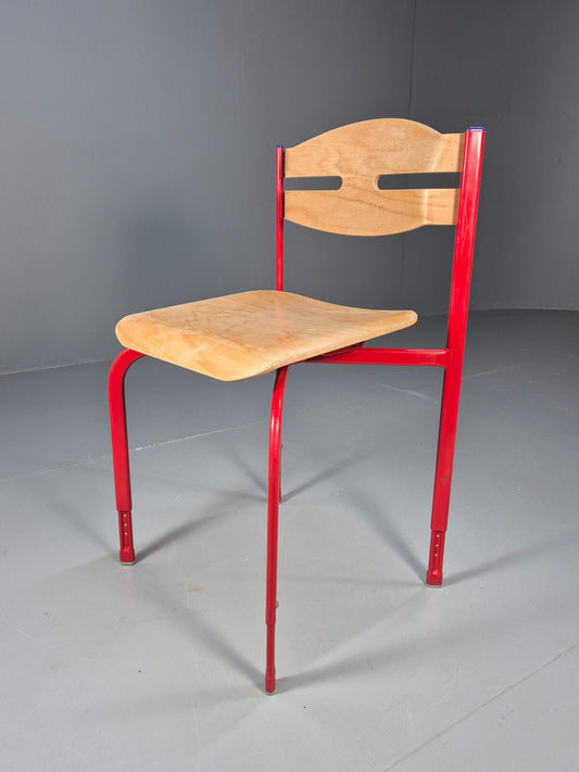 Vintage Danish Industrial Chair Red Frame Plywood Seat Retro EB9478 MSTA - UKDK FURNITURE