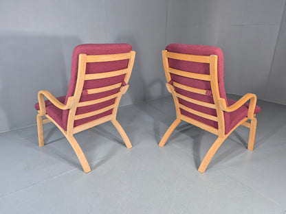 2 Stouby Bentwood Lounge Chairs Mauve Wool 1980s Retro MCM EB11349 MBEN7