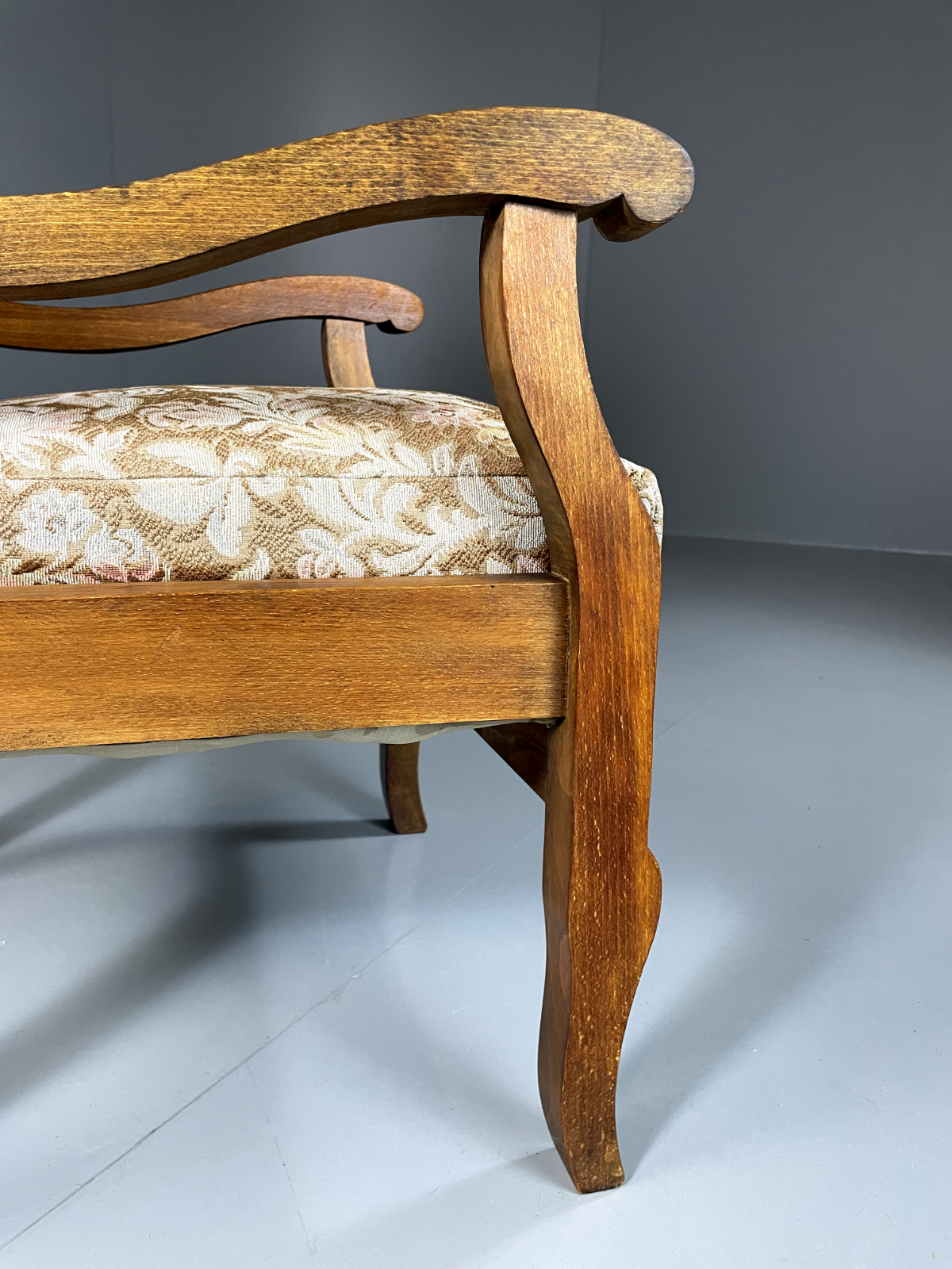 Danish Vintage Beech Framed Open Armchair With Floral Seat, Retro EB5675 VCLO - UKDK FURNITURE