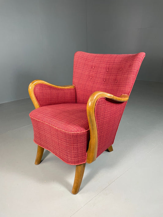 Vintage Danish Lounge Chair Red Slagelese Mobler Retro MCM EB6777 MNOR - UKDK FURNITURE