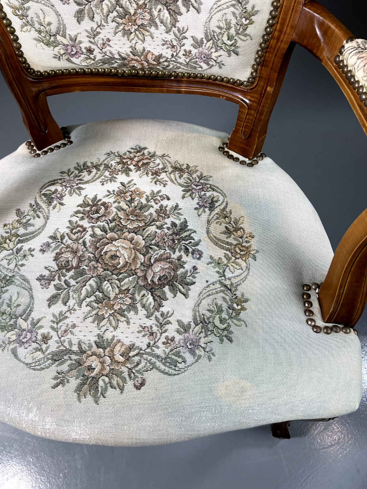Vintage Danish Louis Style Fauteuil Chair, Embroidered Upholstery, EB5580 VCLO - UKDK FURNITURE