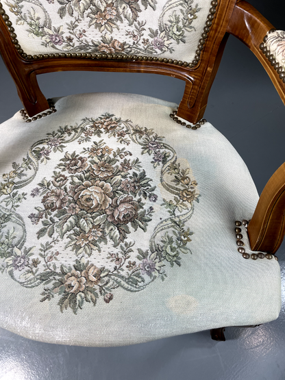 Vintage Danish Louis Style Fauteuil Chair, Embroidered Upholstery, EB5580 VCLO - UKDK FURNITURE