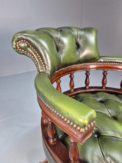 Captains Office Chair Green Leather Swivel and Tilt 1980s Retro EB10611 MSWI14