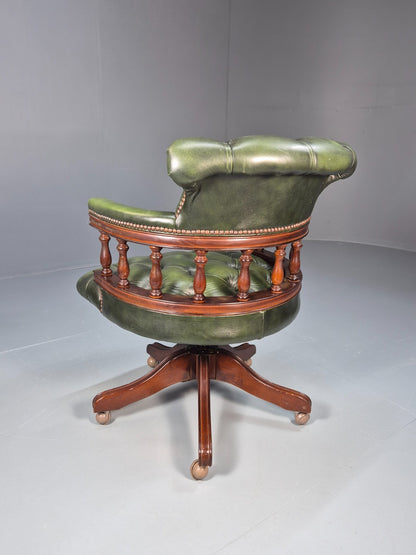 Captains Office Chair Green Leather Swivel and Tilt 1980s Retro EB10611 MSWI4