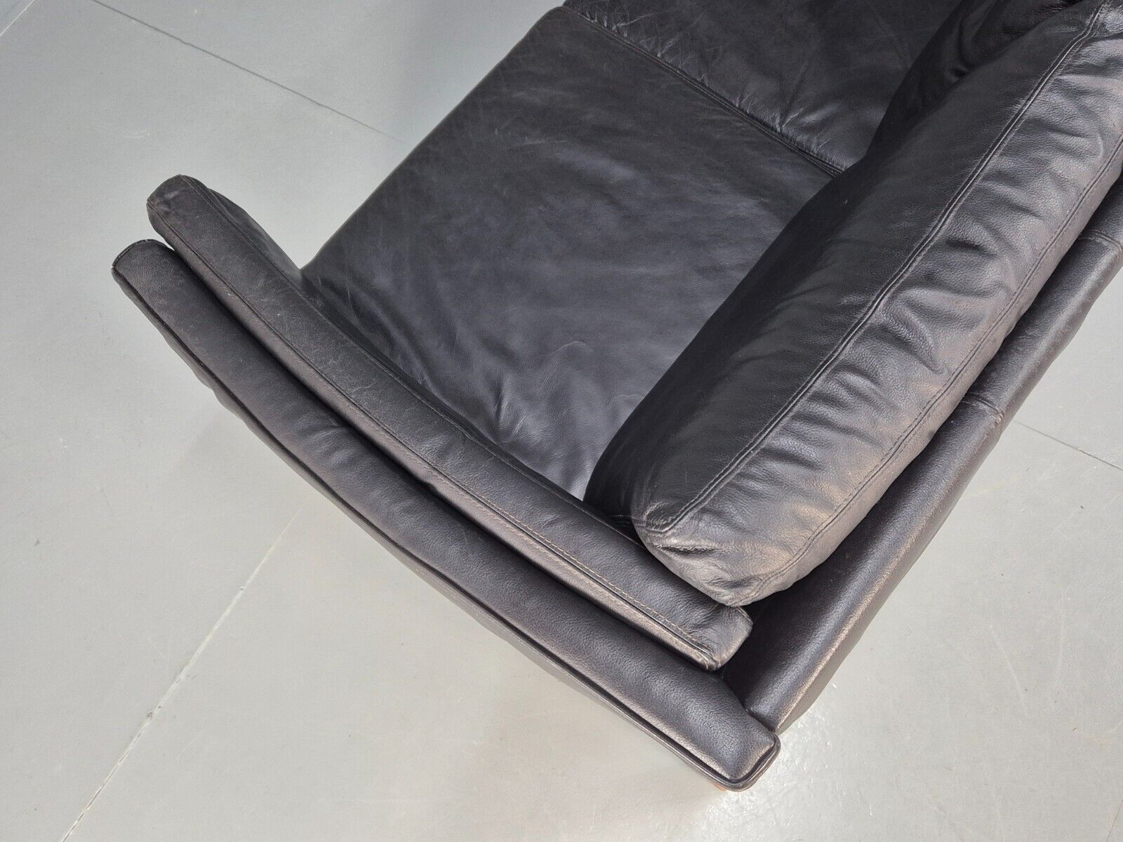 Vintage Danish 2 Seat Sofa Black Leather 1980s Retro MCM EB8618 M2SS - UKDK FURNITURE