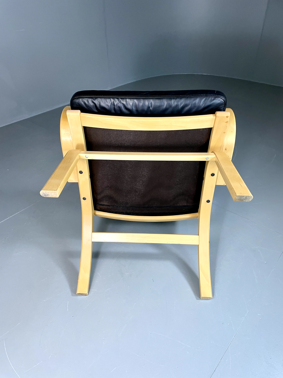 Vintage Danish Lounge Chair Black Leather Bentwood 1980s Retro EB6089 MBEN4