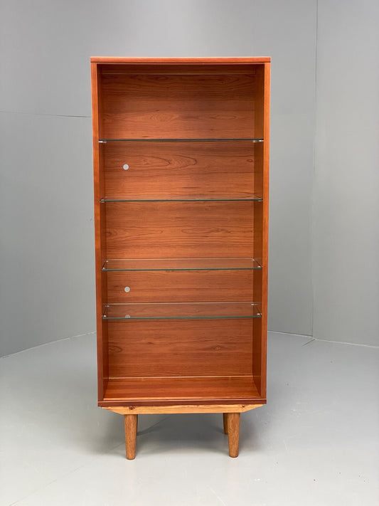 Vintage Cherrywood Bookcase Beaver & Tapley Glass Shelving Retro EB9758 MWOO - UKDK FURNITURE