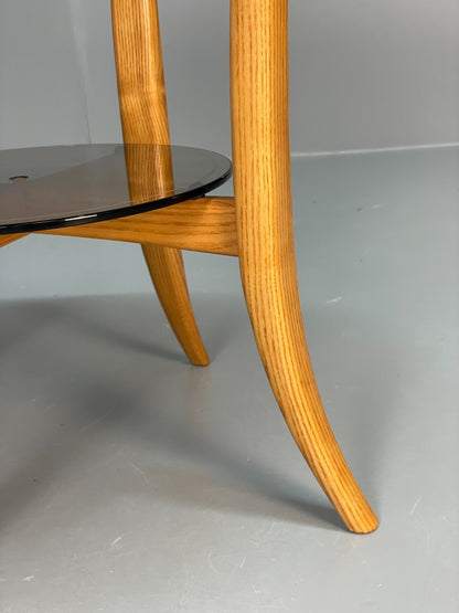 Vintage Ercol Side Table - Solid Blonde Elm Glass Magazine Rack EB10978 MWOO4